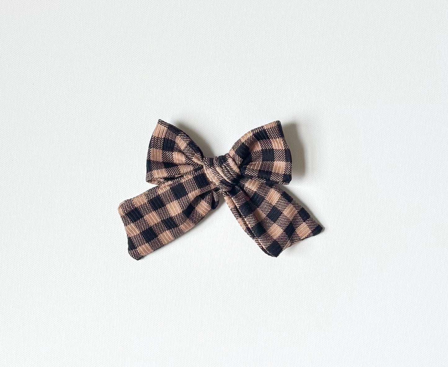 Brown gingham bow clip