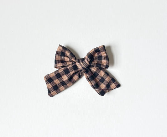 Brown gingham bow clip