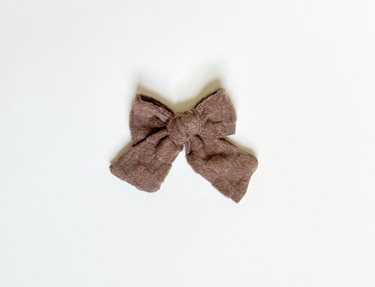 Mocha cozy checks bow clip