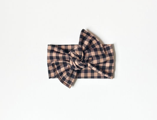Brown gingham headwrap